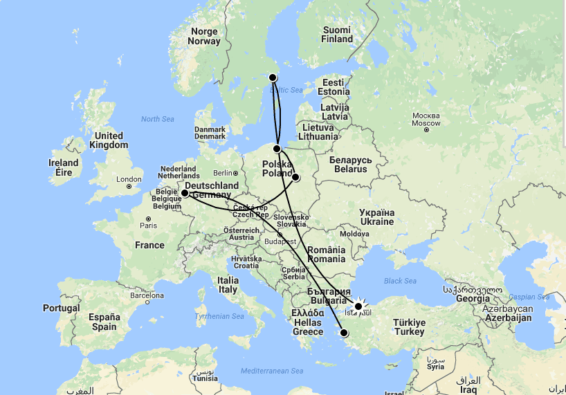 Stokholm-Gdansk-Varşova-Köln Toplamda 249 TL