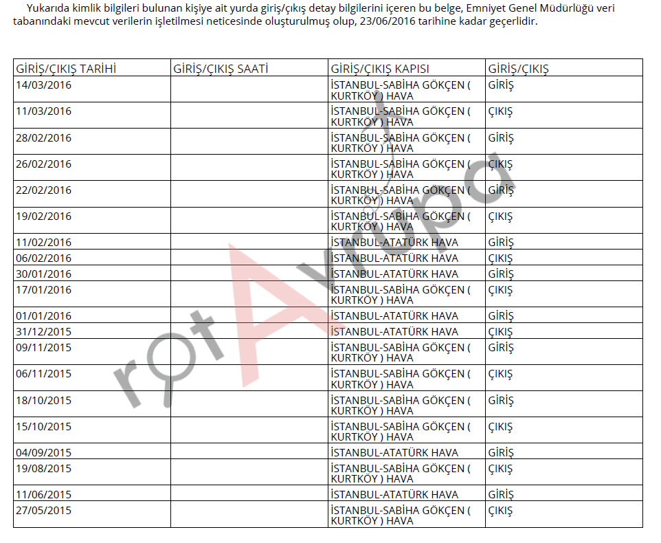 Yurtdışına Giriş çıkış Dökümünü Almak