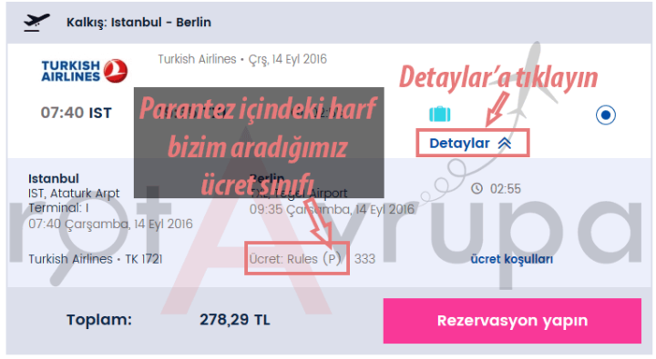 Uçuşun Ücret Sınıfını Bulmak