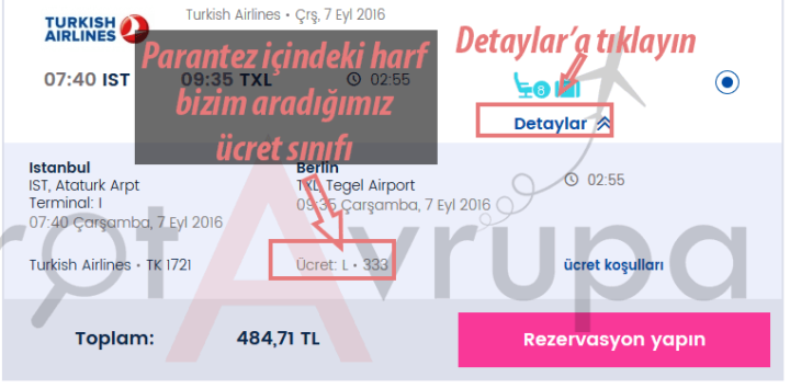 İstanbul - Berlin Mil Ücret Sınıfı