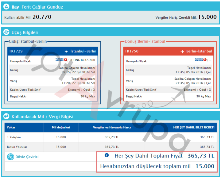 Sabiha Gökçen-Berlin Limitli Yer Kapasiteli Ödül Bilet