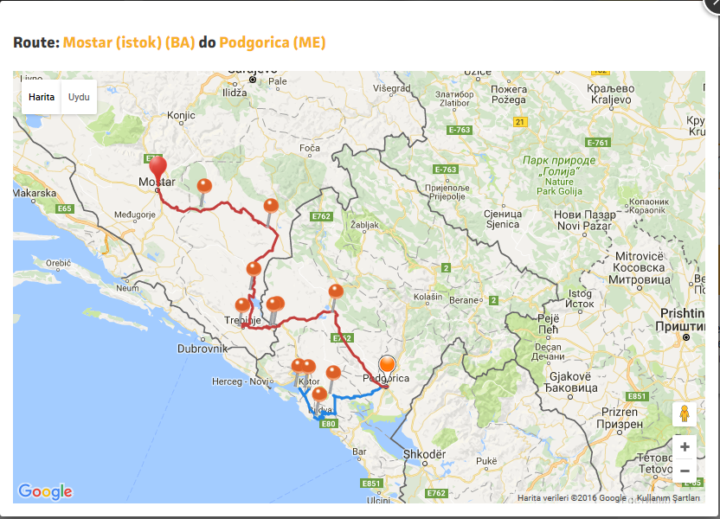 Mostar - Podgorica Otobüs Bileti