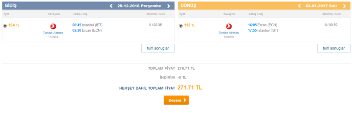 Kıbrıs Uçak Bileti THY 271 TL