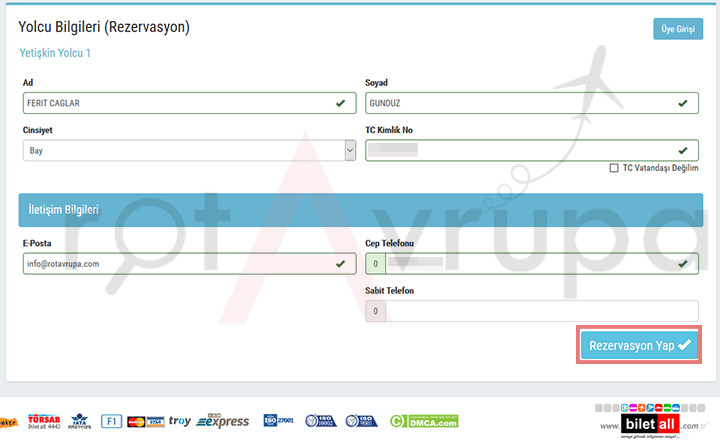 Vize için uçak bileti rezervasyonu