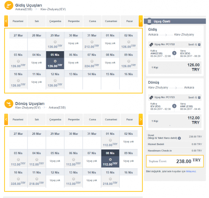 Pegasus Kiev Uçak Bileti